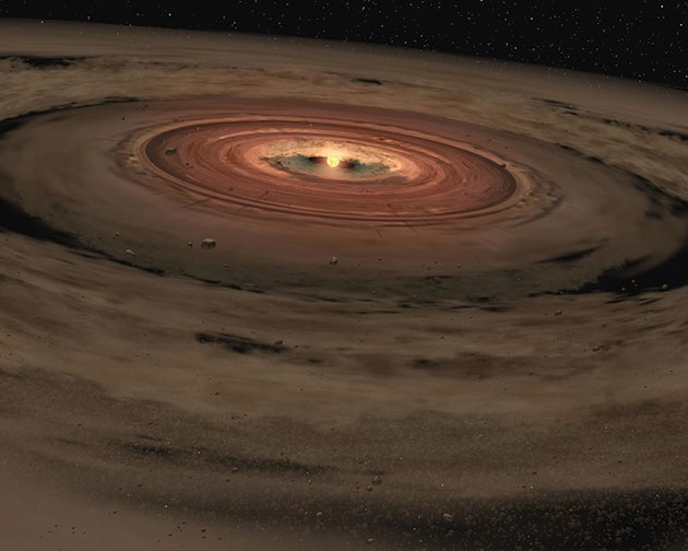 Künstlerische Darstellung der protoplanetaren Staub- und Trümmerscheibe um einen jungen Stern (Illu.). Copyright: NASA/JPL-Caltech