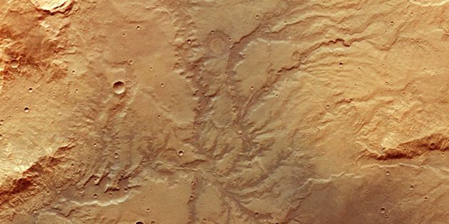 Mars-Express-Aufnahme der Flusstäler östlich des Huygens-Kraters. Copyright: ESA/DLR/FU Berlin/ CC BY-SA 3.0 IGO