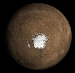 Blick auf die südliche Polkappe des Mars. Copyright: NASA