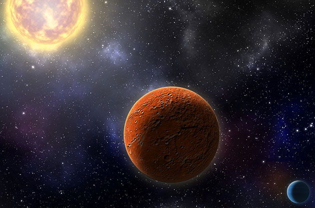 Künstlerische Darstellung der beiden ersten vom neuen NASA-Planetensucher „TESS“ entdeckten erdgroßen Planeten um den Stern „HD 21749c“ (Illu.). Copyright: Robin Dienel, Carnegie Institution for Science