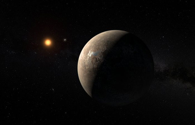Künstlerische Darstellung des um Proxima Centauri kreisenden Planeten. Copyright: ESO/M. Kornmesser