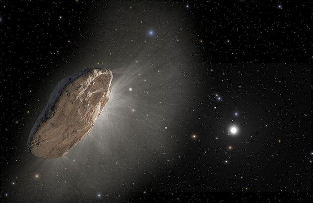 Künstlerische Darstellung eines ausgasenden, interstellaren Kometen im Sonnensystem (Illu.). Copyright: NASA/ESA/STScI