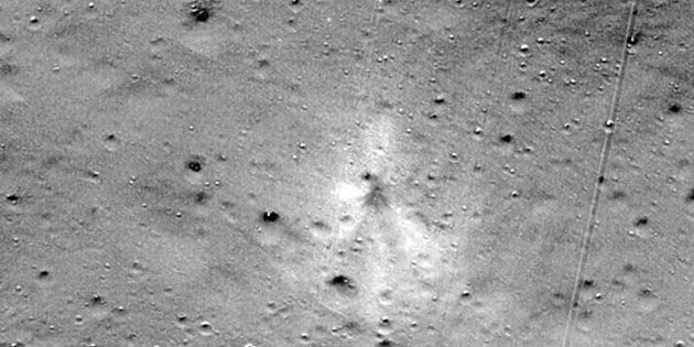 Einschlagsort der indischen Landeeinheit „Vikram“ (Bildmitte) auf dem Mond. Copyright: NASA/Goddard/Arizona State University