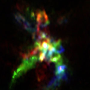 ALMAs Sicht auf ie Sternentstehungsregion AFGL 5142. Copyright: ALMA (ESO/NAOJ/NRAO), Rivilla et al.
