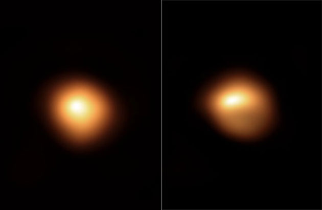 Der Rote Überriese Beteigeuze, beobachtet durch das SPHERE-Teleskop im Januar und Dezember 2019. Copyright: ESO/M. Montargès et al.