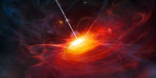 Künstlerische Darstellung von J1120+0641, dem entferntesten bekannten Quasars im Universum (Ilu.). Copyright: ESO/M. Kornmesser