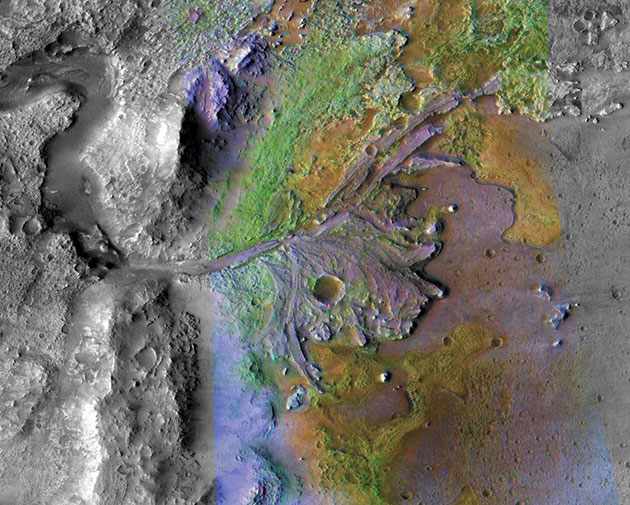 MRO-Satellitenaufnahme des Jezero-Kraters. Copyright: NASA/JPL-Caltech/ASU