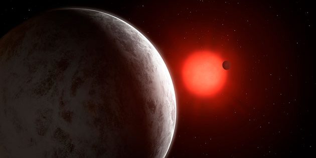Künstlerische Darstellung zweier Super-Erden um dem roten Zwergstern Gliese 887 (Illu.). Copyright: Mark Garlick