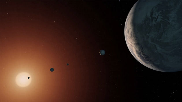 Künstlerische Darstellung einiger TRAPPIST-1-Planeten (Illu.). Copyright: NASA