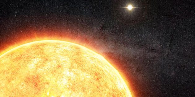 Künstlerische Darstellung unserer Sonne als Teil eines ursprünglichen Doppelsternsystems (Illu). Copyright: M. Weiss