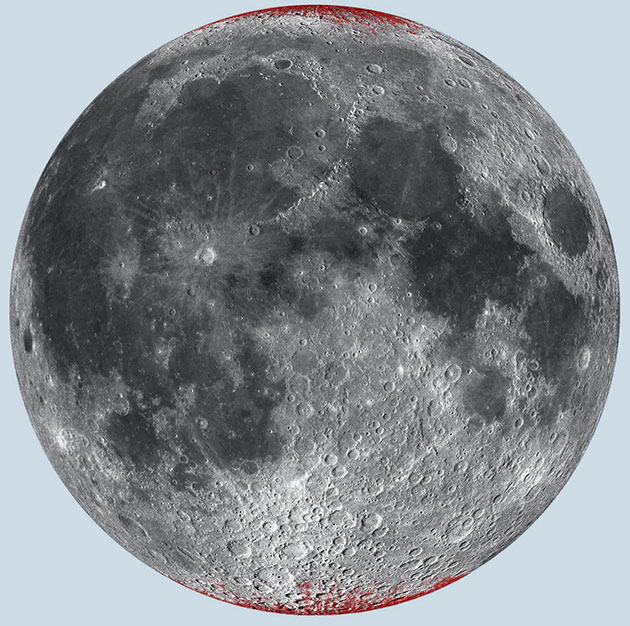 Die Hämatit-Signaturen übertragen auf eine Ansicht der erdzugewandten Mondseite. Copyright: Shuai Li