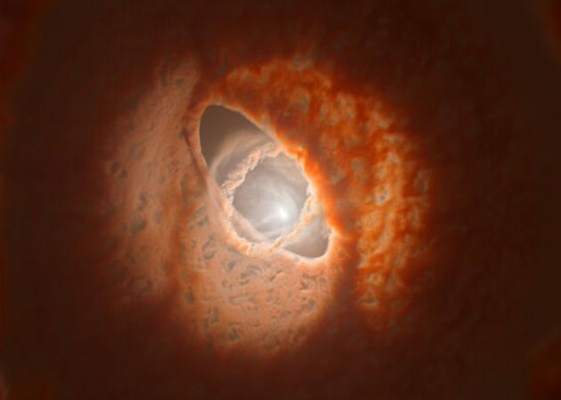 Modell der Beobachtungsdaten des inneren Ringes von GW Orionis. Copyright: ESO/L. Calçada, Exeter/Kraus et al.