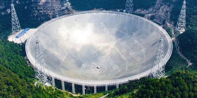 Das „Five-hundred-meter Aperture Spherical Radio Telescope“ (FAST) in der chinesischen Provinz Guizhou. Copyright: FAST