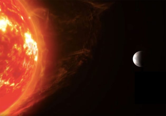 Künstlerische Darstellung einer Super-Erde um einen roten Zwergstern (Illu.). Copyright/Quelle: RenderArea / mpia.de