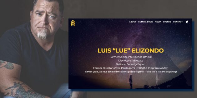 Luis Elizondo im Porträt gemeinsam mit einem Screenshot der Startseite seiner neuen privaten Webseite. Copyright: luiselizondo-official.com/