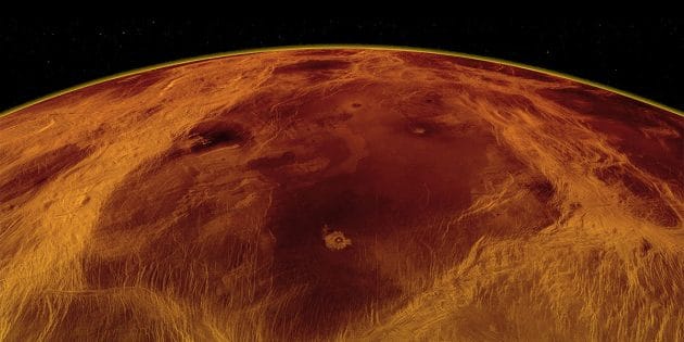 Radaransicht eines der größten, jetzt neu identifizierten tektonischen Blöcke in den Venustiefländern. Copyright: Byrne et al., NASA/JPL
