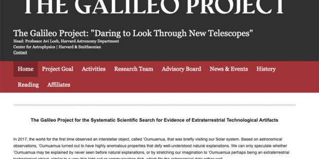 Screenshot der Startseite des „Galileo Project“ Copyright: Galileo Project