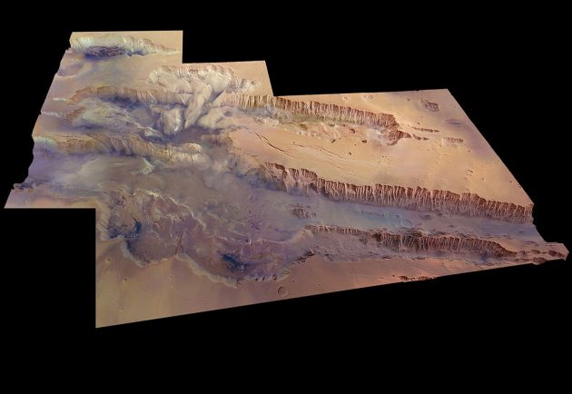 3-D-Ansicht des Valles Marineris auf dem Mars. Copyright: ESA/DLR/FU Berlin (G. Neukum), CC BY-SA 3.0 IGO