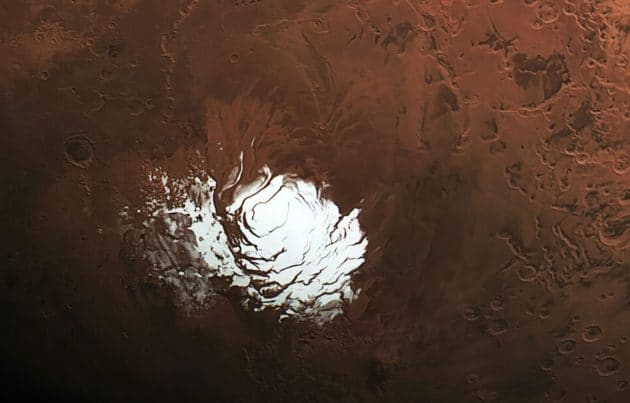 Blick auf die südliche Polkappe des Mars. Copyright: ESA/DLR/FU Berlin