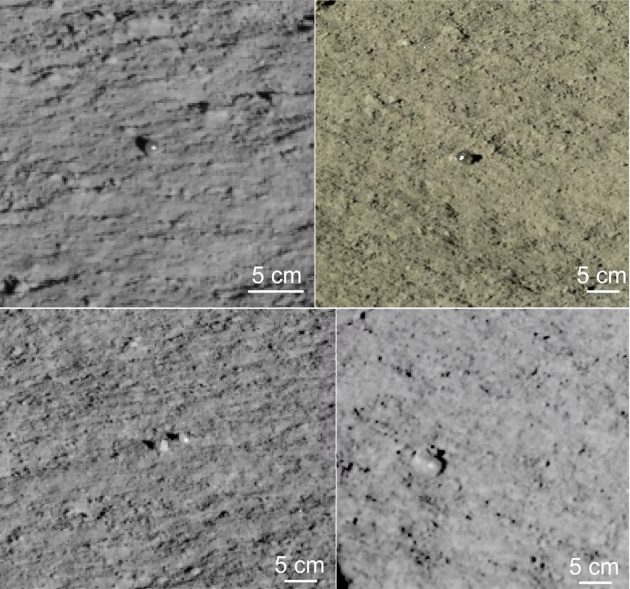 Vier Beispiele der auf dem Mond gefundenen Glaskugeln. Copyright: CNSA
