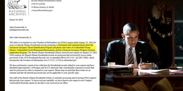 Symbolbild: Der ehem. US-Präsident Barack Obama und das Antwortschreiben der National Archives an John Greenewald. Copyright: obamalibrary.gov / theblackvault.com