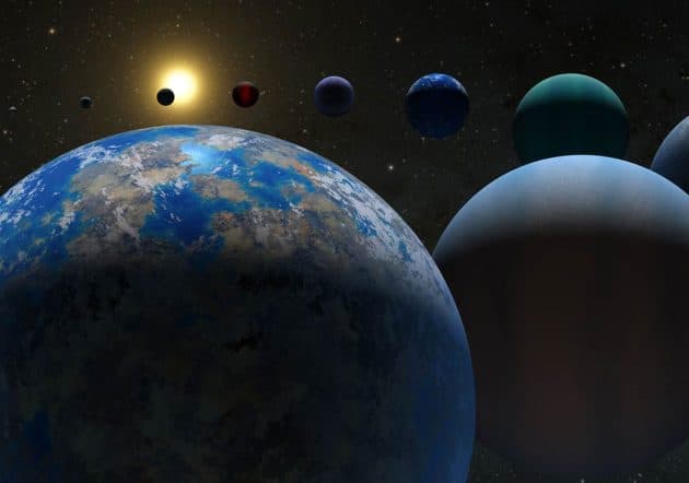 Künstlerische Darstellung unterschiedlicher Planetenarten (Illu.). Copyright: NASA/JPL-Caltech