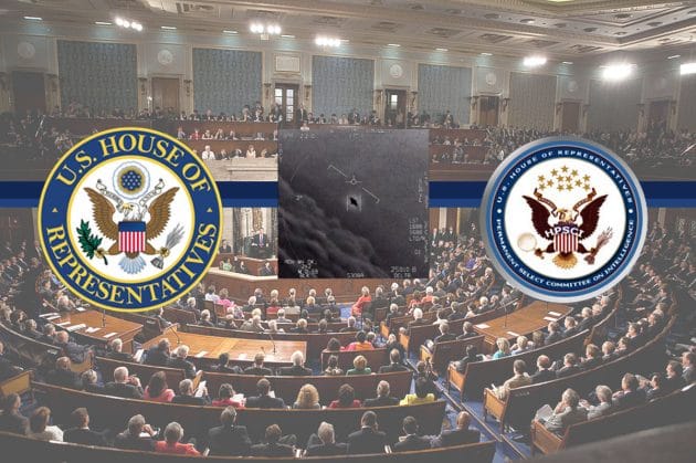 Symbolbild: UFO-Anhörung vor Ausschüssen des US-Repräsentantenhauses. Copyright: US Gov. (bearb. GreWi)