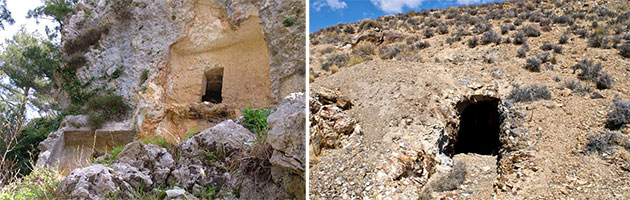 Zum Vergleich: Der Eingang zum Etenna-Höhlengrab nahe dem türkischen Sirtköy (l.) und zu einer historischen Goldmine (r.). Copyright/Quelle: W.Dorn via alaturka.info / Gemeinfrei