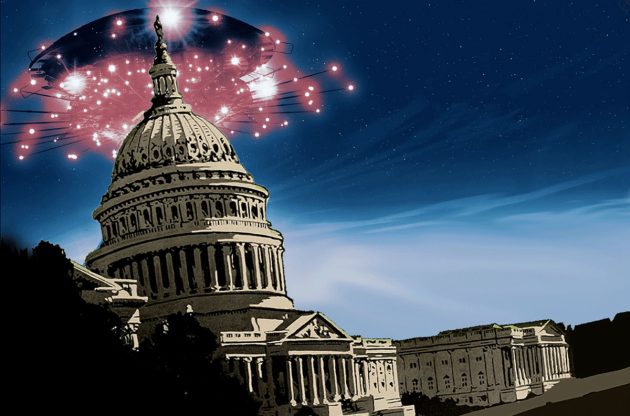 Symbolbild: UFOs über dem US-Kongress (Illu.) Copyright: grenzwissenschaft-aktuell.de
