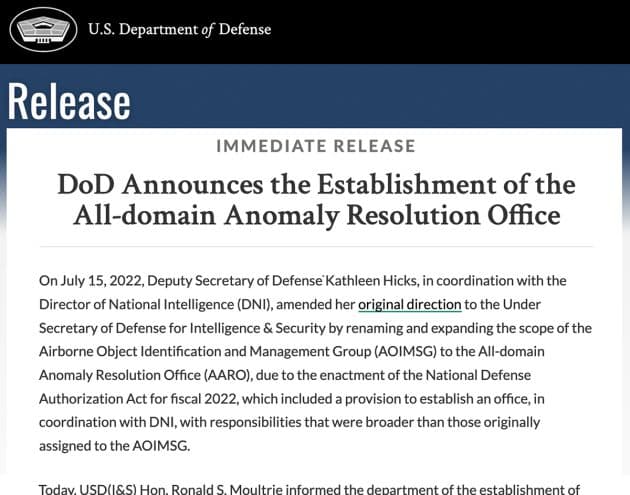 Auszug aus der Pressemitteilung des US-Verteidigungsministeriums vom 20. Juli 2022 Copyright/Quelle: US Gov.