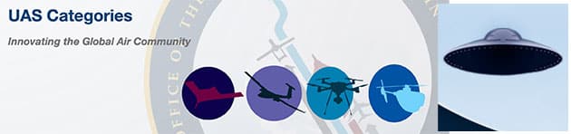 UAV/AUS-Piktogramme (l.) im Vergleich zum UFO-Piktogramm auf dem neuen Logo. Copyright: www.airdomainintelligence.mil / US. Gov.