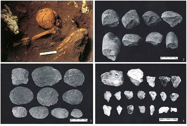 Neben den Knochen wurden in der Höhle auch vorkeramische Objekte, wie Steinfaustkeile gefunden. Copyright/Quelle: Hsiao-chin Hung et al., World Archaeology 2022