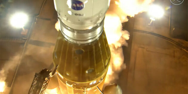 Start der SLS-Rakete mit dem Orion-Raumschiff der Mission „Artemis 1“ an Bord. Copyright: NASA