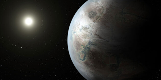 Künstlerische Darstellung des fernen potenziell lebensfreundlichen Planeten „Kepler-452b“ (Illu.). Copyright: NASA Ames/JPL-Caltech/T. Pyle