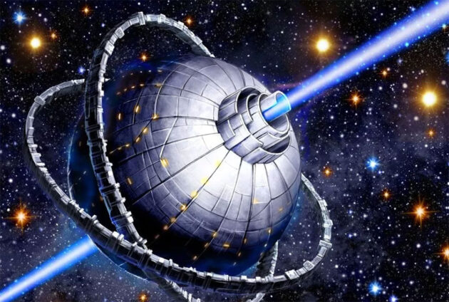 Eine künstlerische Darstellung einer außerirdischen Sendeeinheit (Illu.).Copyright: Breakthrough Listen / Danielle Futselaar