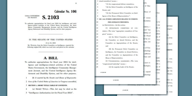 Ansicht einiger Seiten des Gesetzestextentwurfs des Intelligence Authorization Act (IAA) für 2024, Section 1104. Copyright: congress.gov