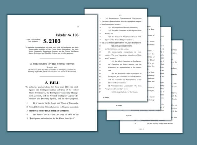 Ansicht einiger Seiten des Gesetzestextentwurfs des Intelligence Authorization Act (IAA) für 2024, Section 1104.Copyright: congress.gov
