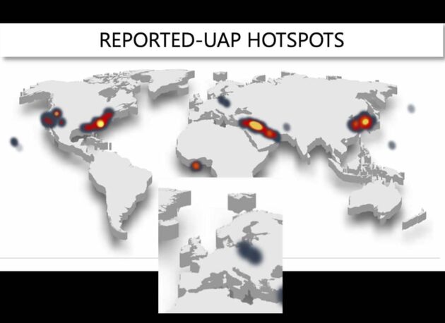Close-up view of AARO’s world map of UAP/UFO sightings by US intelligence and military sensors. The enlarged box shows Poland as the only European UFO-hotspot. Copyright: AARO/Dept. of Defense/US Gov.