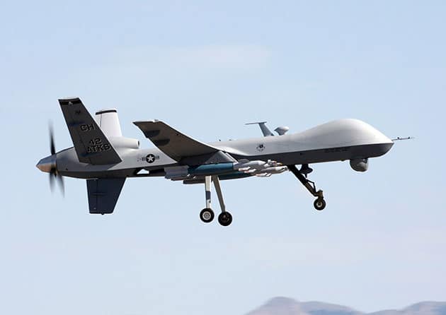A „Reaper-Drone“ (MQ-9) with its camera-system at its lower front.Copyright/Quelle: U.S. Air Force photo by Paul Ridgeway