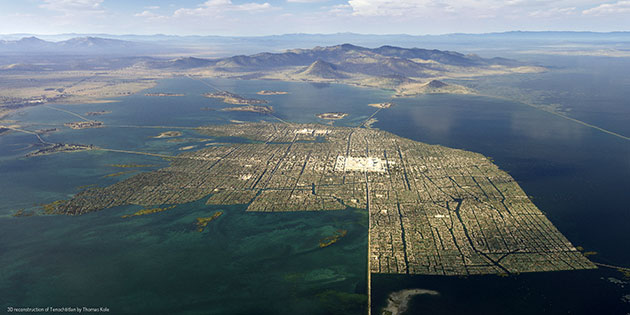 Digital rekonstruiertes Luftbild von Tenochtitlán.Copyright/Quelle: Thomas Kole, tenochtitlan.thomaskole.nl
