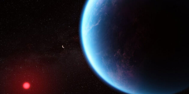Künstlerische Darstellung des Planeten K2-18b (Illu). Copyright: NASA, CSA, ESA, J. Olmstead (STScI), N. Madhusudhan (Cambridge University)
