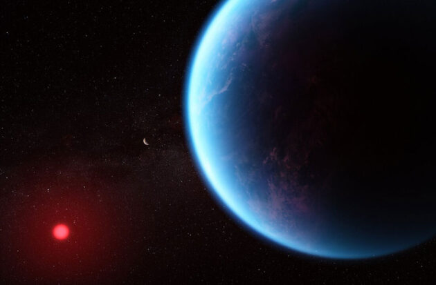 Künstlerische Darstellung des Planeten K2-18b (Illu).Copyright: NASA, CSA, ESA, J. Olmstead (STScI), N. Madhusudhan (Cambridge University)