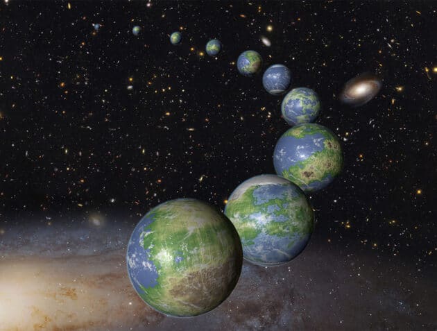 Künstlerische Darstellung erdähnlicher Planeten im zukünftigen Universum (Illu.).Copyright: NASA, ESA, G. Bacon/STScI