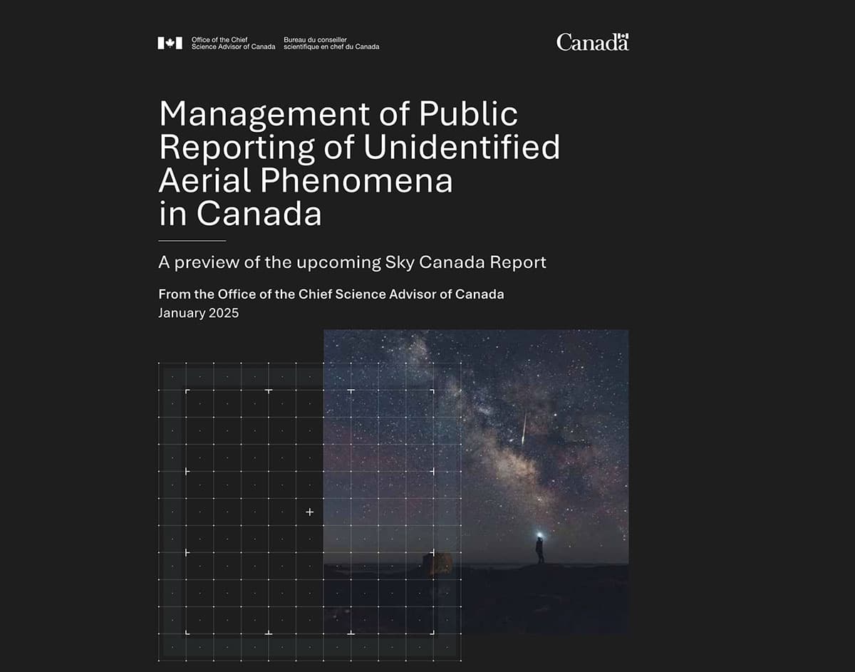 Titelblatt des Vorab-Berichts des “Sky Canada Projects” mit dem Titel „Management of PublicReporting of UnidentifiedAerial Phenomenain Canada“.Copyright/Quelle: Chief Science Advisor of Canada, ocsa-bcsc.gc.ca