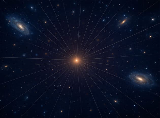 Grafische Darstellung der Ausdehnung des Universums (Illu., mit KI-erstellt). Copyright/Quelle: Universität Bremen