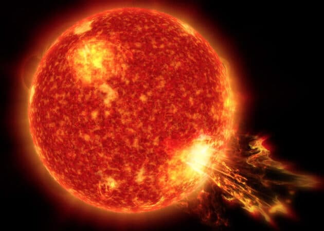 Symbolbild: Gewaltiger Sonnensturm (Illu.). Copyright/Quelle: Goddard Space Flight Center (NASA)/Genna Duberstein