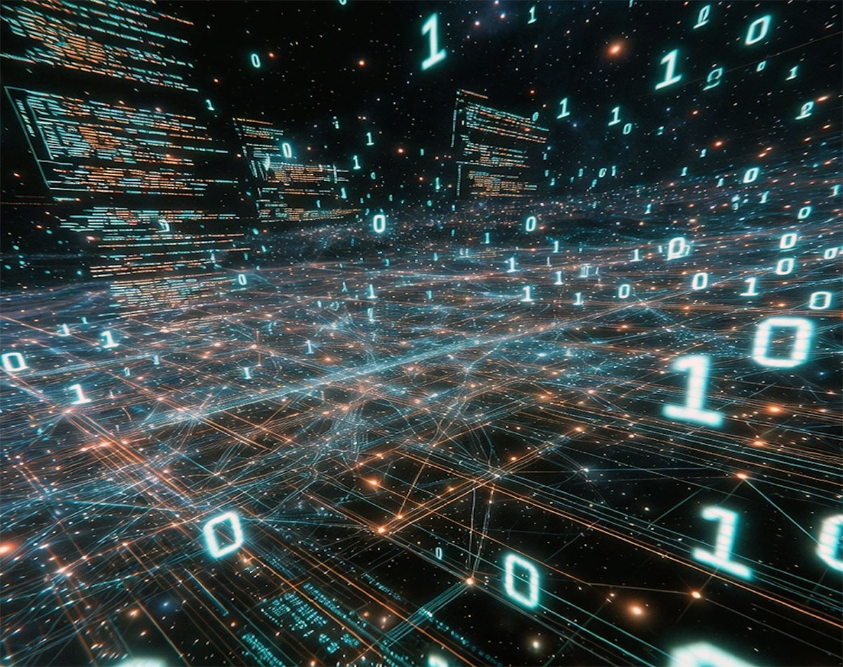 Grafische Darstellung der Realität als Computersimulation (Illu.).Copyright: grewi.de (KI erstellt)