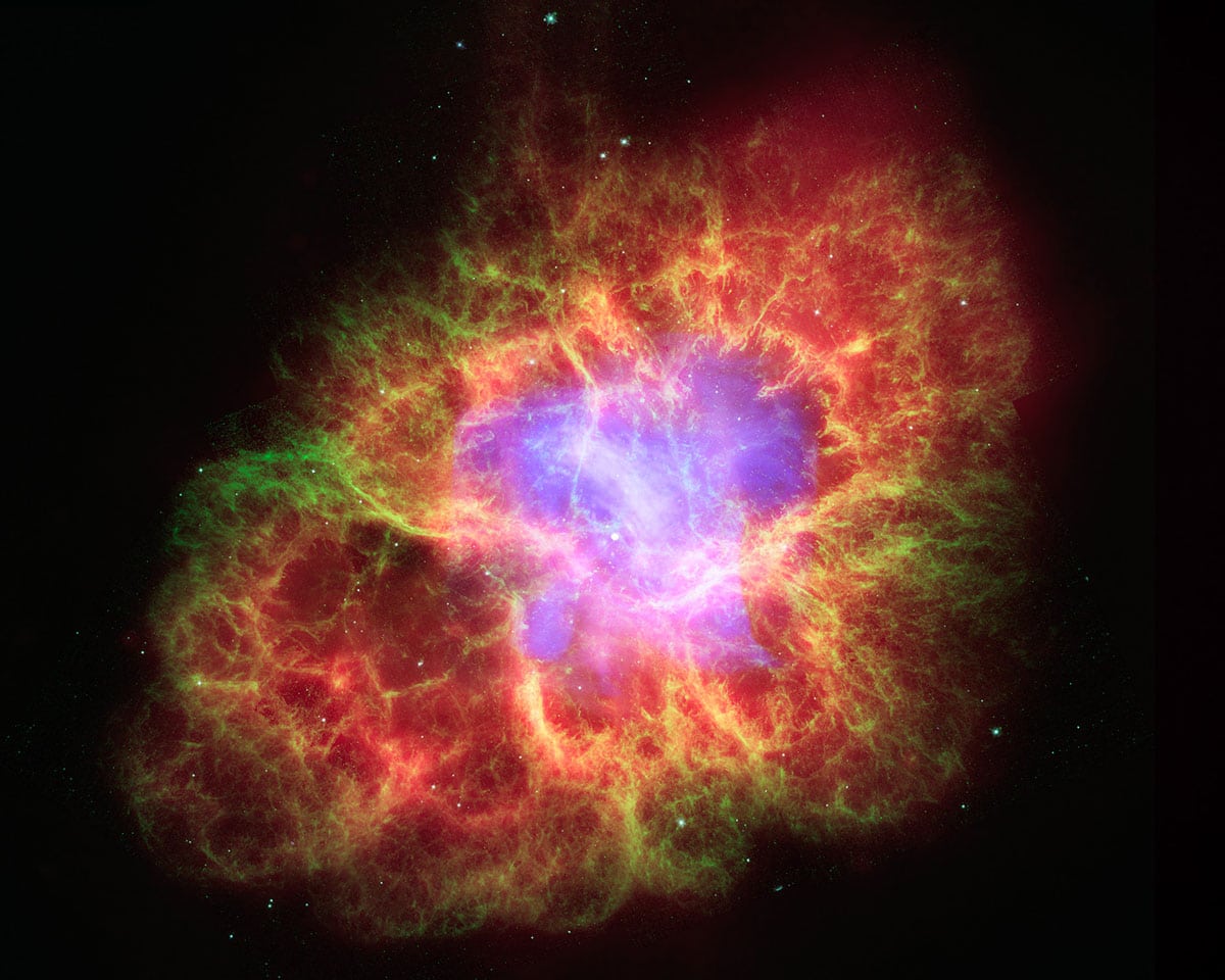 Symbolbild: Falschfarbenbild des sog. Krebsnebels, einem Überrest der Supernova aus dem Jahr 1054.Copyright/Quelle: NASA