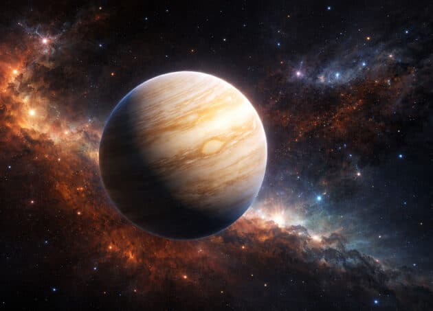 Grafische Darstellung eines Einzelgängerplaneten (Illu.). Copyright: grewi.de (mit KI erstellt)